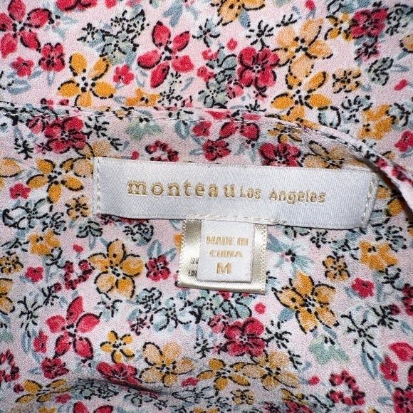 Monteau Los Angeles Floral Ruched Shortsleeve Ruffled Flowy Multicolored Size M - Picture 10 of 12